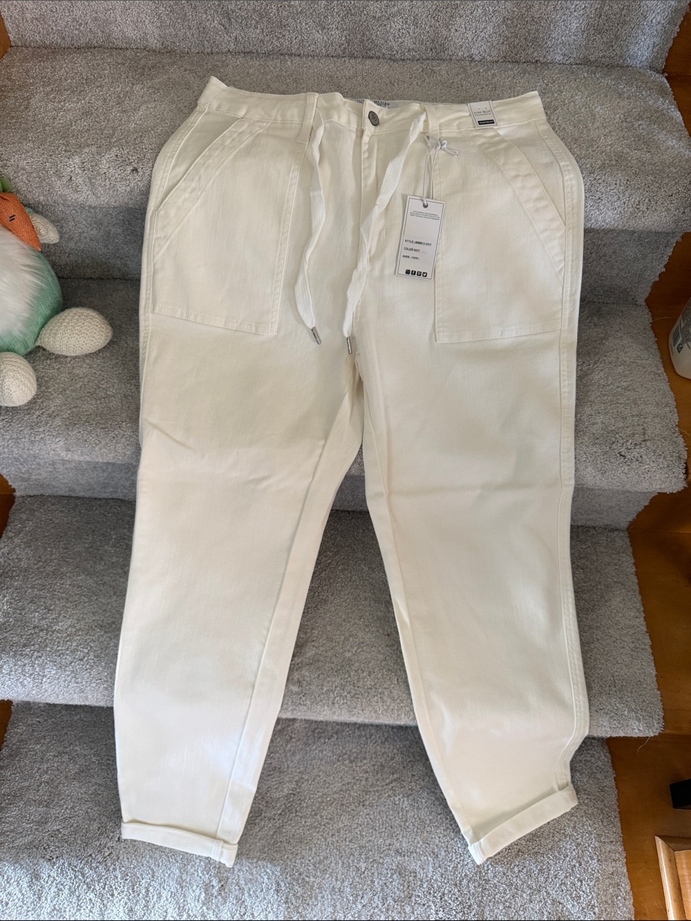 White Judy Blue Drawstring High-Waist Utility Pants